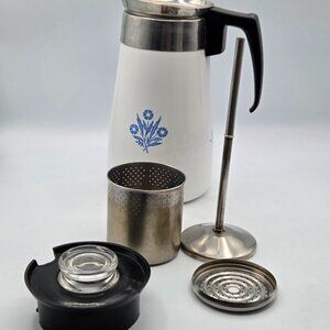 Vintage Corning Ware Blue Cornflower 9 Cup Pot With Strainer Lid Plastic Handle